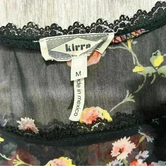 Kirra PacSun Sheer Black Floral Lace Tank Top Sleeveless Babydoll Shirt Size M - Picture 2 of 6
